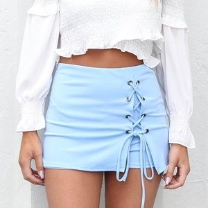 Light blue lace up mini skort